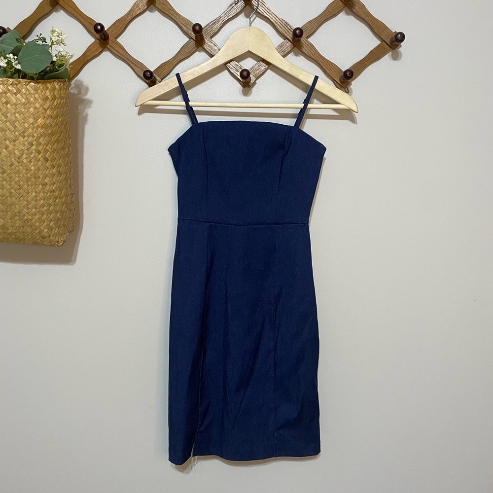 Altar’d State stretchy fitted blue denim dress with adjustable straps